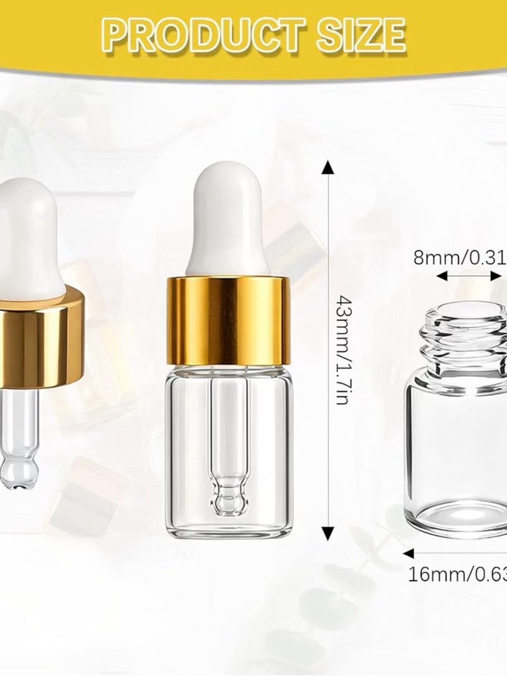 Lot of 5 Mini Clear Glass Dropper Bottle Leakproof Gold Cap White Bulb